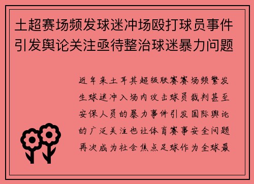 土超赛场频发球迷冲场殴打球员事件引发舆论关注亟待整治球迷暴力问题 土超赛场频发球迷冲场殴打球员事件引发舆论关注亟待整治球迷暴力问题